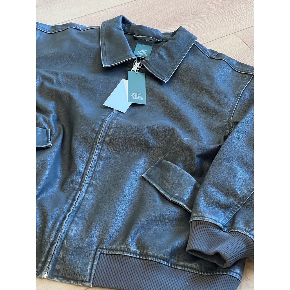 Wild Fable Womens XXL Faux Leather Bomber Jacket Black Distressed Full Zip NWT - Picture 4 of 7
